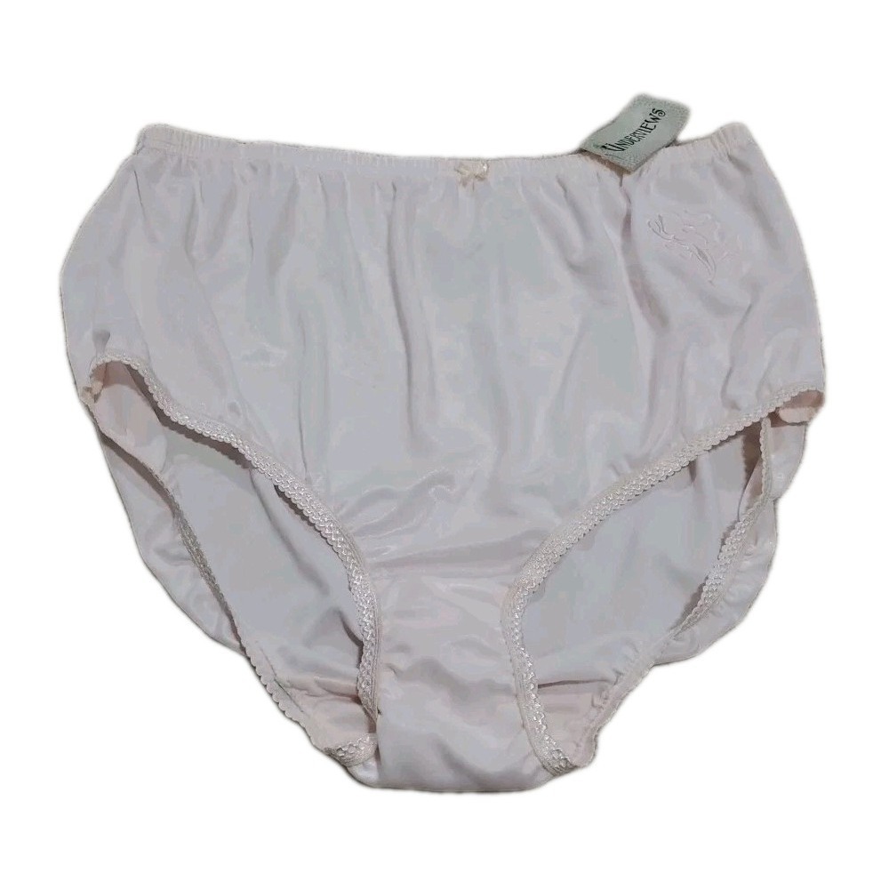 Vintage‎ 1990's Light Pink Shiny Stretch Satin Brief Panties by UNDERVIEWS Sz 12